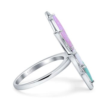 Butterfly Petite Dainty Thumb Ring Lab Created Pink, Green, White Opal Statement Fashion Ring 925 Sterling Silver